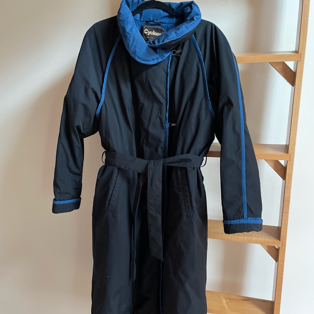 Vintage down long black & blue coat Cyclone M